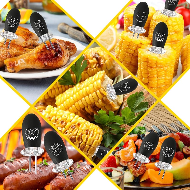 Augsun Corn Holders, 10Pcs/5 Pairs Corn Cob Holders Sets, Funny Faces Stainless Steel Corn on The Cob Holders BBQ Fork Skewers for Home Cooking Parties Camping, Black - Image 5