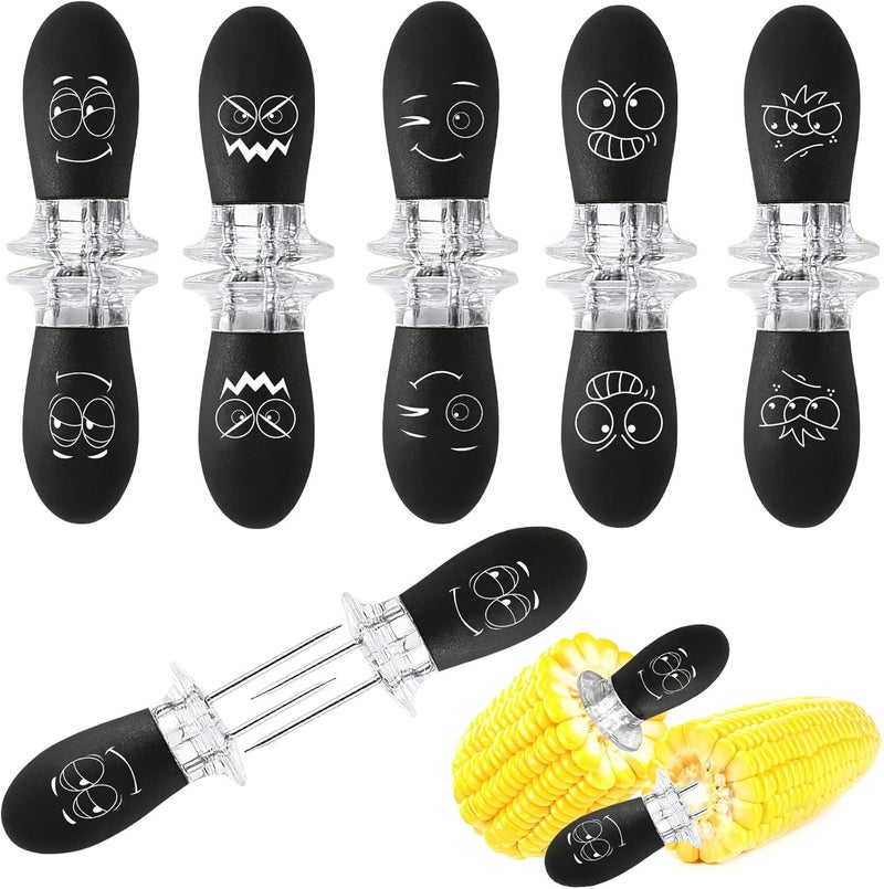 Augsun Corn Holders, 10Pcs/5 Pairs Corn Cob Holders Sets, Funny Faces Stainless Steel Corn on The Cob Holders BBQ Fork Skewers for Home Cooking Parties Camping, Black - Image 1