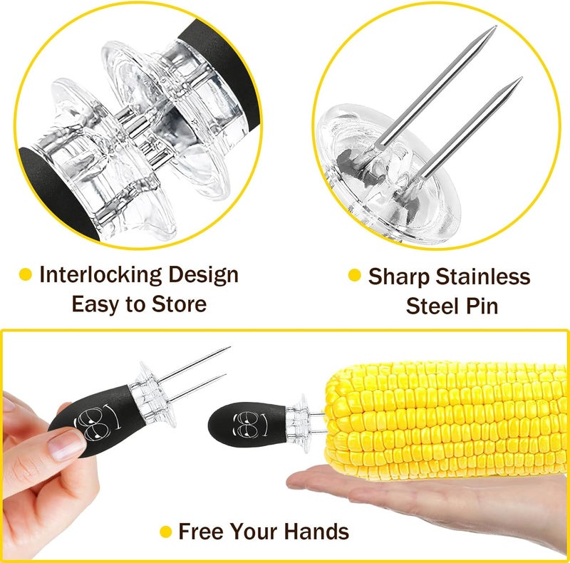 Augsun Corn Holders, 10Pcs/5 Pairs Corn Cob Holders Sets, Funny Faces Stainless Steel Corn on The Cob Holders BBQ Fork Skewers for Home Cooking Parties Camping, Black - Image 3