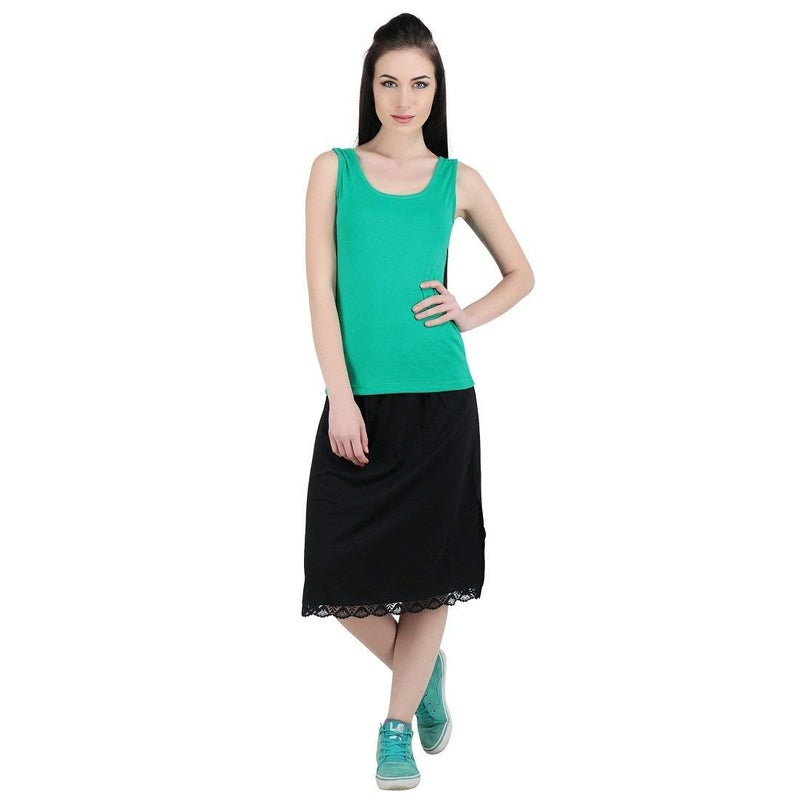 Splash Cotton Rich Regular Skirt Slip for Women - Knee Length Black - Image 5