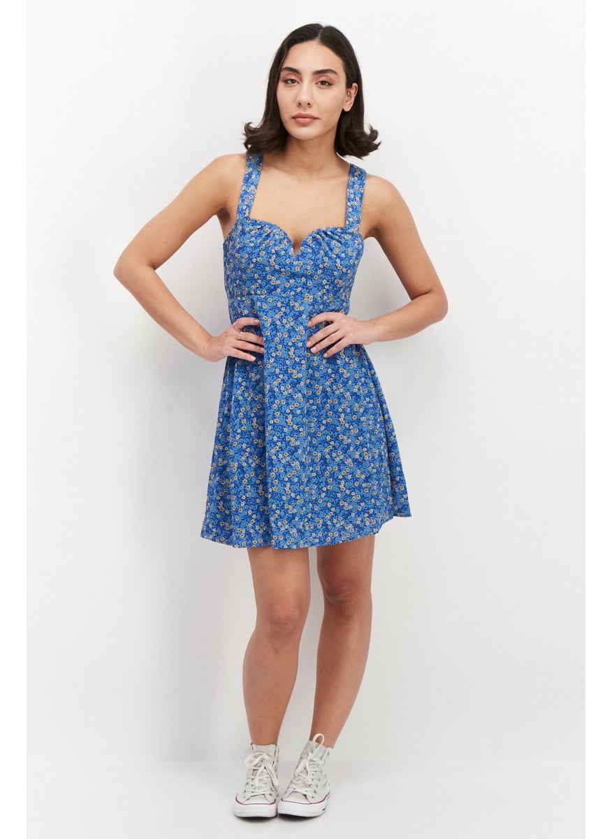 BCBGeneration - Women Floral Print Mini Dress, Blue - Image 1