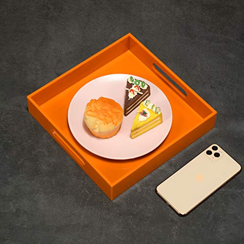 KEVLANG Orange Sturdy Acrylic Serving Tray with Handles-10x10Inch-Serving Coffee,Food,Breakfast,Butler-Kitchen Countertop Tray-Makeup Drawer Organizer-Vanity Table,Ottoman Tray-Decorative Tray - Image 4