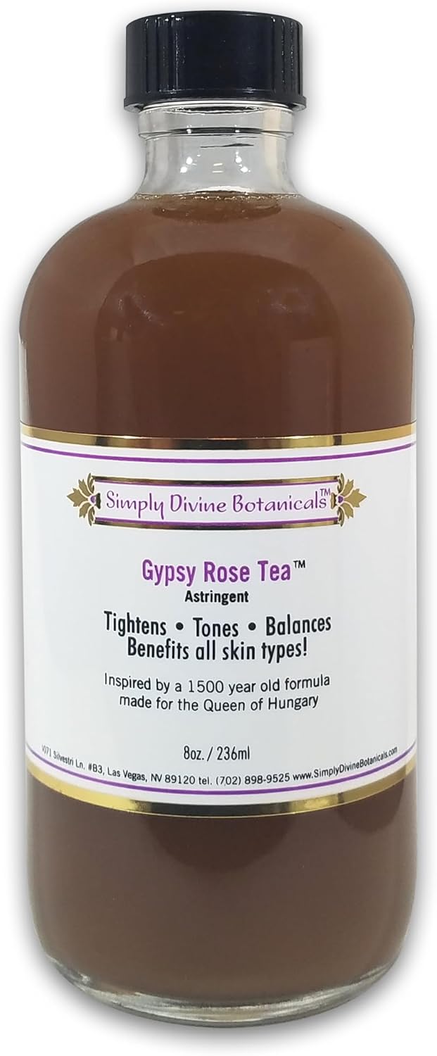 Simply Divine Botanicals Gypsy Rose Tea Astringent  Natural and Organic Toner to Tighten Tone and Balance for All Skin Types 8 oz