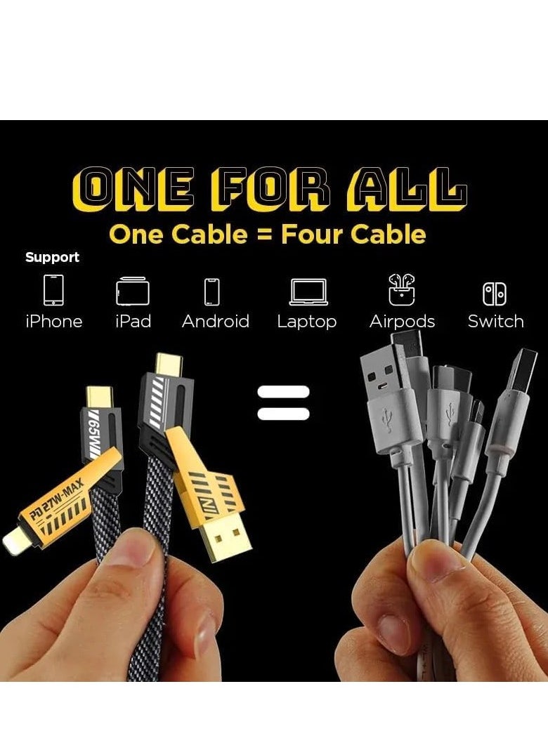 USB C Cable [PD 65W 4 in 1 Fast Charging Cable] Flat Nylon Braided USB C to USB C Charger Cord with Data Transfer, Universal Charging Combo Type C/USB A/L Port, for iPhone/iPad/MacBook/Samsung,1 Meter  - Image 2