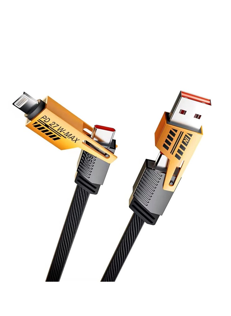 USB C Cable [PD 65W 4 in 1 Fast Charging Cable] Flat Nylon Braided USB C to USB C Charger Cord with Data Transfer, Universal Charging Combo Type C/USB A/L Port, for iPhone/iPad/MacBook/Samsung,1 Meter  - Image 1