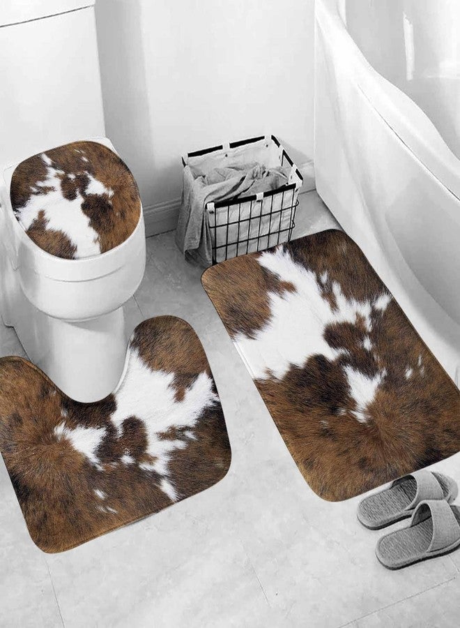 TOMWISH Western Bathroom Shower Curtain Set,Cowhide Print Bathroom Rug Shower Curtain Toilet Lid Cover and Bath Mat Farmhouse Brown Animal Print Bath Accessories Décor with 12pcs Hooks - Image 4