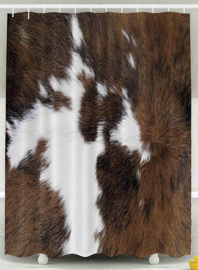 TOMWISH Western Bathroom Shower Curtain Set,Cowhide Print Bathroom Rug Shower Curtain Toilet Lid Cover and Bath Mat Farmhouse Brown Animal Print Bath Accessories Décor with 12pcs Hooks - Image 3