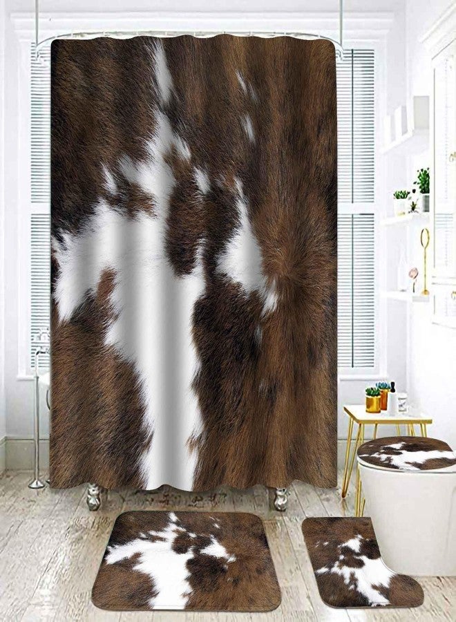 TOMWISH Western Bathroom Shower Curtain Set,Cowhide Print Bathroom Rug Shower Curtain Toilet Lid Cover and Bath Mat Farmhouse Brown Animal Print Bath Accessories Décor with 12pcs Hooks - Image 5