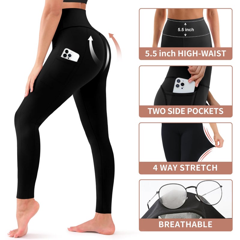 Bluemaple 4 Pack Leggings for Women Butt Lift High Waisted Tummy Control No See-Through Yoga Pants Workout Running Leggings - Image 5