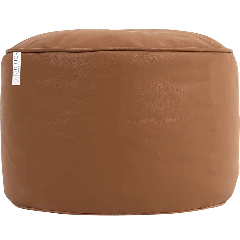GIGLICK GIGLICK The Lotus Store Faux Leather Bean Bag with Beans Field Ready to Use Round Footstool Footrest Pouffe Tan Large 24cm x 44cm for Livingroom and Bedroom - Image 3