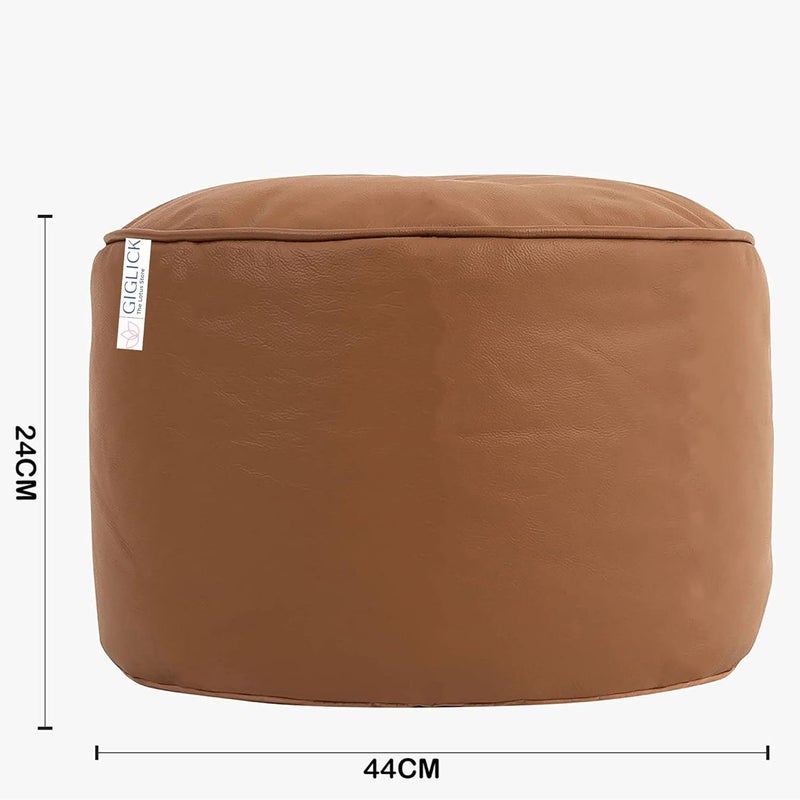 GIGLICK GIGLICK The Lotus Store Faux Leather Bean Bag with Beans Field Ready to Use Round Footstool Footrest Pouffe Tan Large 24cm x 44cm for Livingroom and Bedroom - Image 2