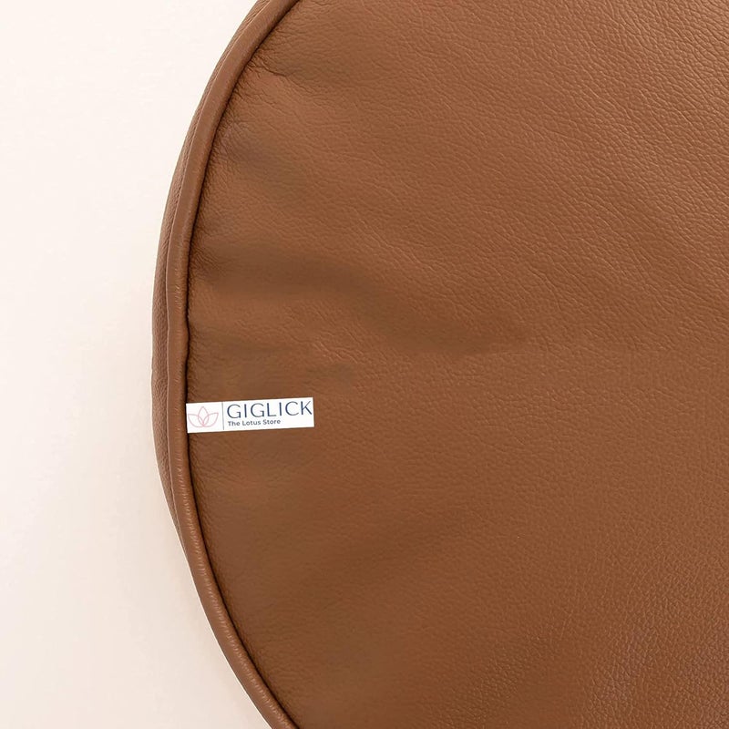GIGLICK GIGLICK The Lotus Store Faux Leather Bean Bag with Beans Field Ready to Use Round Footstool Footrest Pouffe Tan Large 24cm x 44cm for Livingroom and Bedroom - Image 5