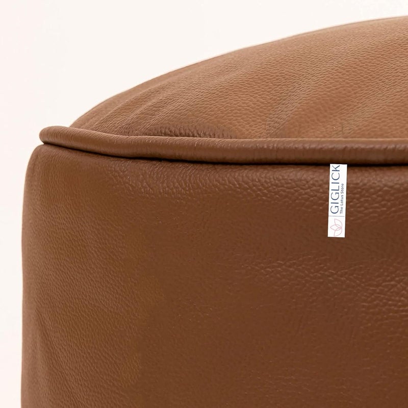 GIGLICK GIGLICK The Lotus Store Faux Leather Bean Bag with Beans Field Ready to Use Round Footstool Footrest Pouffe Tan Large 24cm x 44cm for Livingroom and Bedroom - Image 4