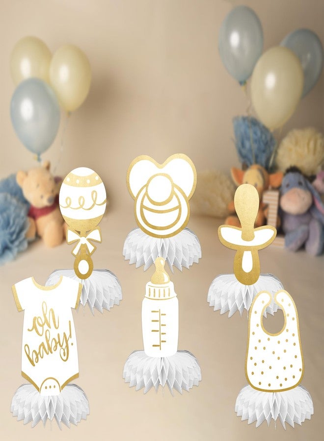 ELEFOCUS 6pcs Baby Shower Centerpieces for Neutral Gold Baby Shower Decorations Oh Baby Honeycomb Gender Neutral Baby Shower Decorations Table Decorations - Image 3