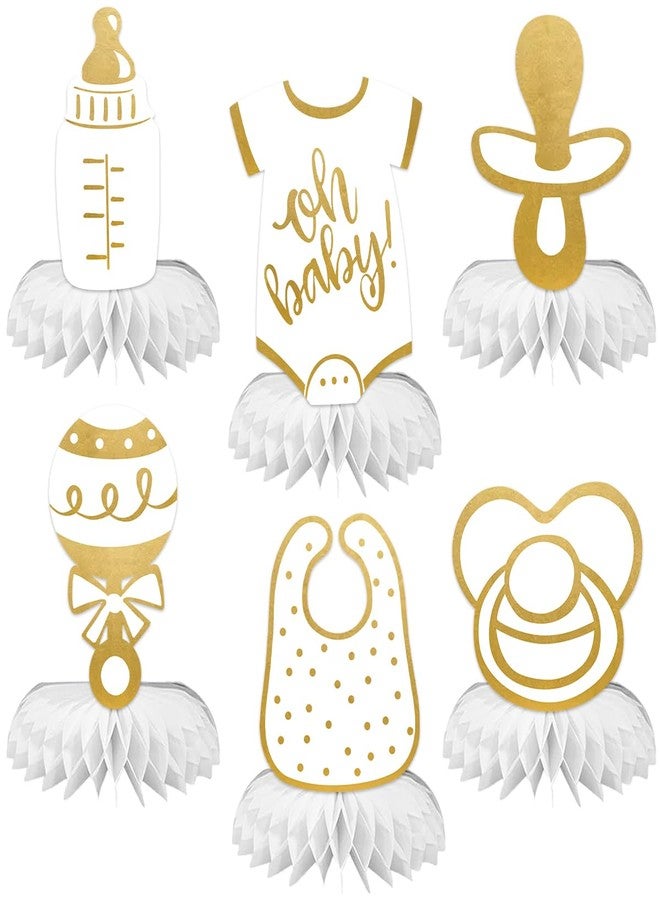 ELEFOCUS 6pcs Baby Shower Centerpieces for Neutral Gold Baby Shower Decorations Oh Baby Honeycomb Gender Neutral Baby Shower Decorations Table Decorations - Image 1