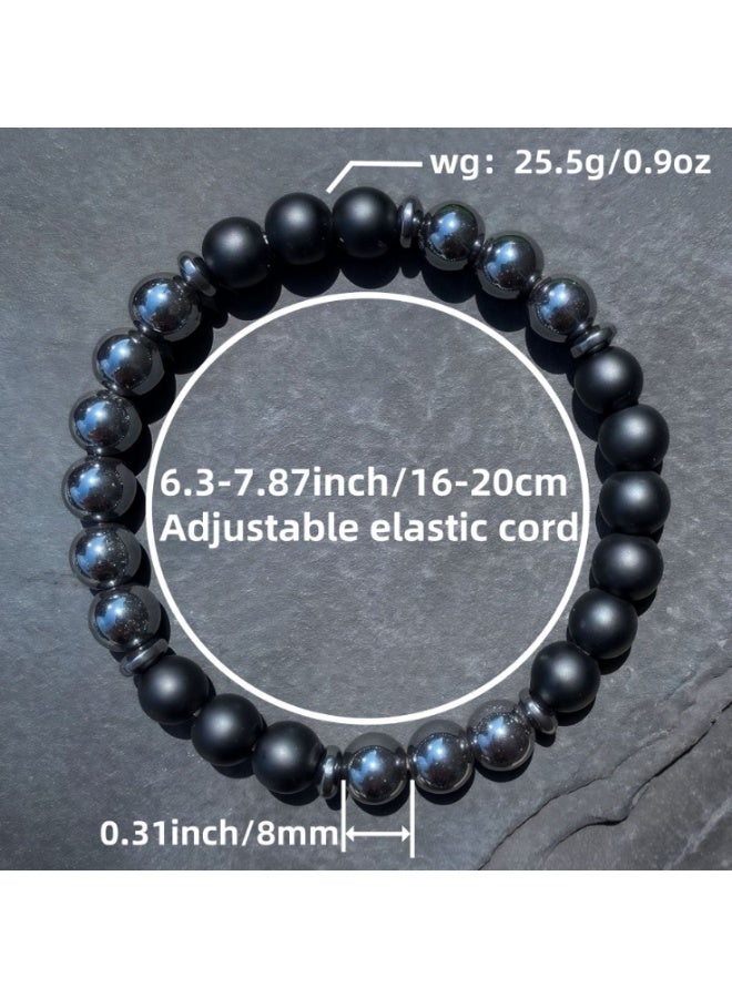 أساور من الأحجار الطبيعية أساور سوداء لحصوات المرارة، مقاس 8 مم، للرجال والنساء - Image 4