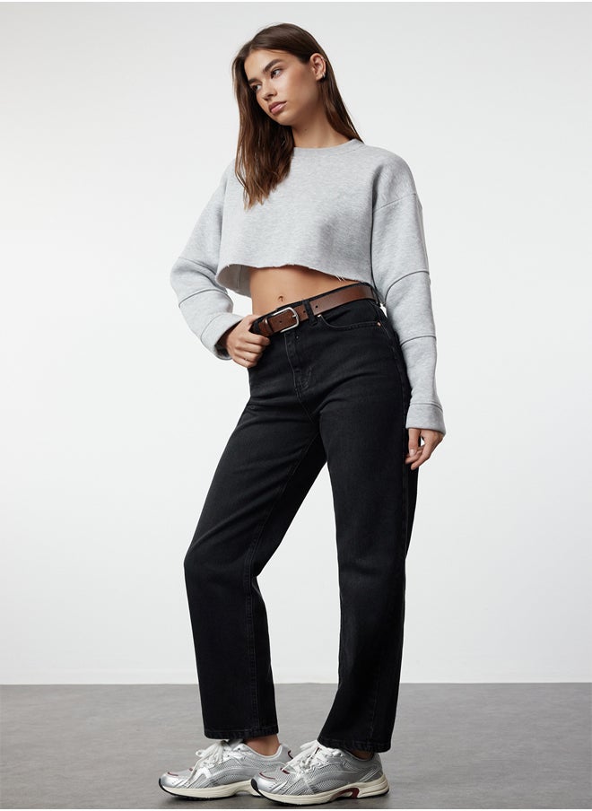 trendyol Black High Waist Straight Jeans TWOSS23JE00089  - Image 2
