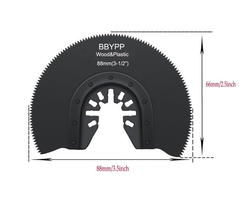 BBYPP 7pcs Semi Circular Oscillating Saw Blades for Cutting Wood Plastic Soft Metal, 3-1/2 Inch (88mm) Oscillating Multitool Quick Release Saw Blades Fit Most of Oscillating Tool - Image 2