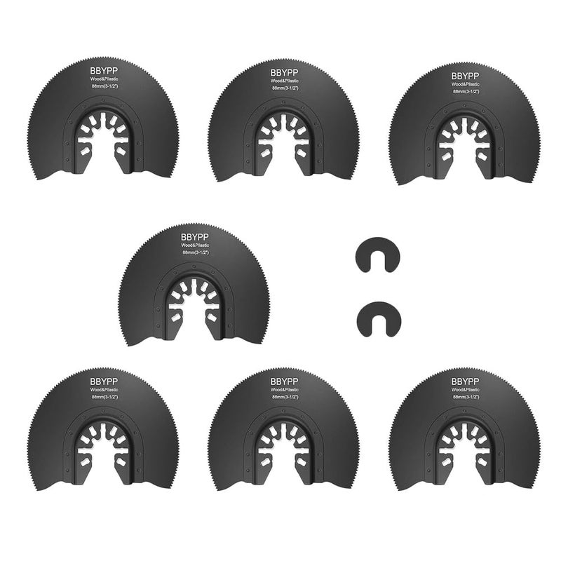 BBYPP 7pcs Semi Circular Oscillating Saw Blades for Cutting Wood Plastic Soft Metal, 3-1/2 Inch (88mm) Oscillating Multitool Quick Release Saw Blades Fit Most of Oscillating Tool - Image 1