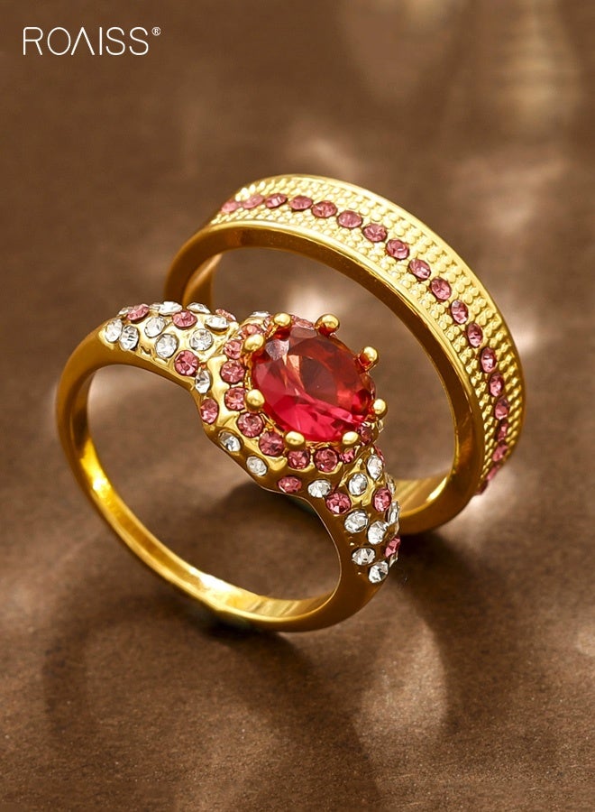 roaiss Diamond Inlaid Two Piece Jewelry Set Simple High End Fashion Women's Wedding Ring Set Pigeon Blood Red Love - Image 2