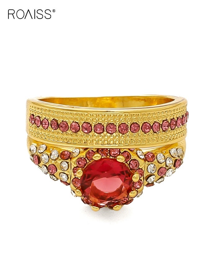 roaiss Diamond Inlaid Two Piece Jewelry Set Simple High End Fashion Women's Wedding Ring Set Pigeon Blood Red Love - Image 4