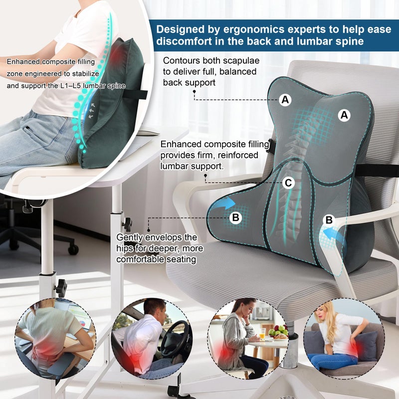Ailuteie Lumbar Support Pillow(Pat. Pend) for Lower Back Pain Relief â€“ Multi-Functional Ergonomic Lumbar Cushion, Reading Pillow for Office Chair, Car Seat & Sofa,Charcoal Gray - Image 4