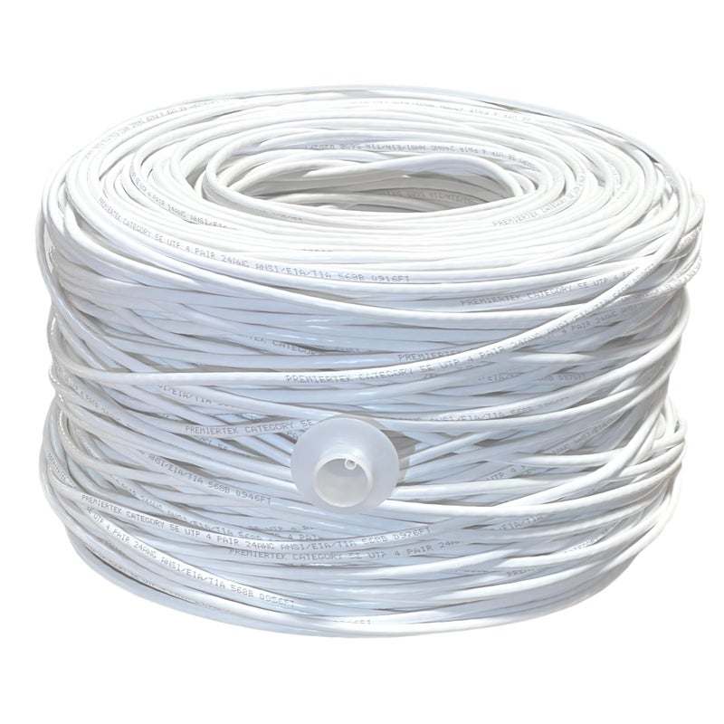 Premiertek 1000 Ft Cat5e 24AWG CCA UTP Solid 4Pairs Network Ethernet LAN Cable Bulk White CAT5E1KFTW