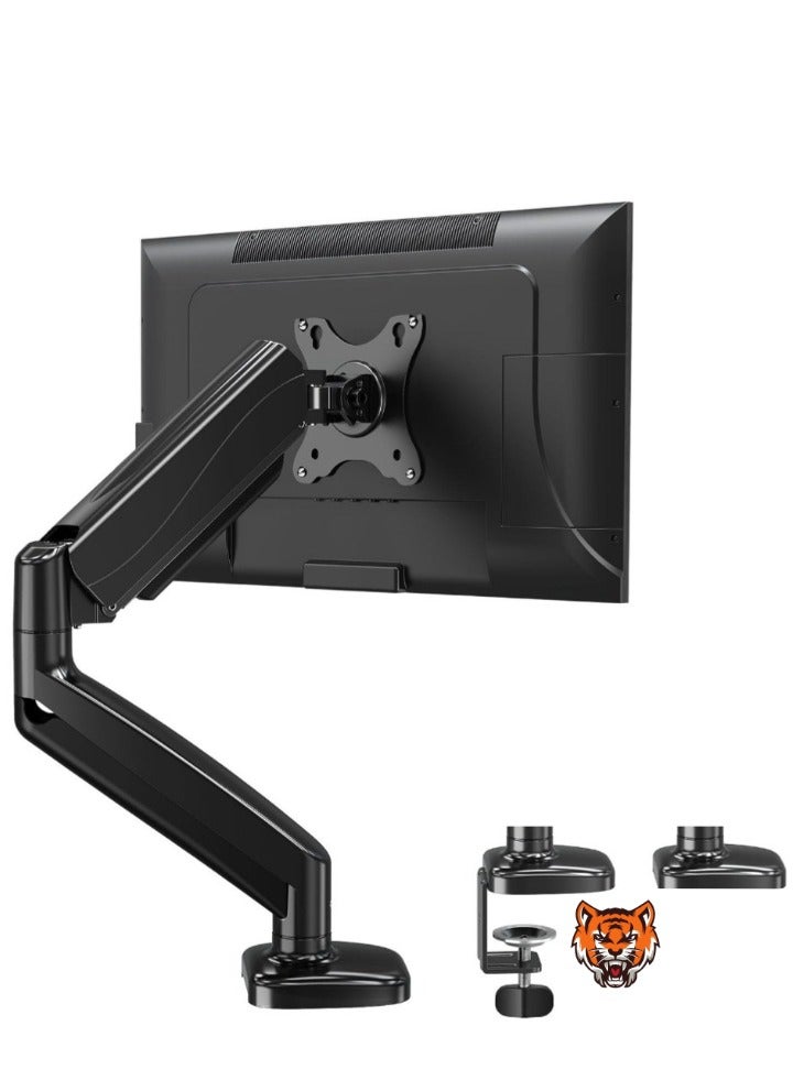 TIGER Single Monitor Arm for 13-32 Inch Monitors – VESA 75x75/100x100mm, Supports up to 8KG, 360° Rotation Gas Spring Arm with C-Clamp and Grommet Base, Monitor Stand Mount  - Image 1