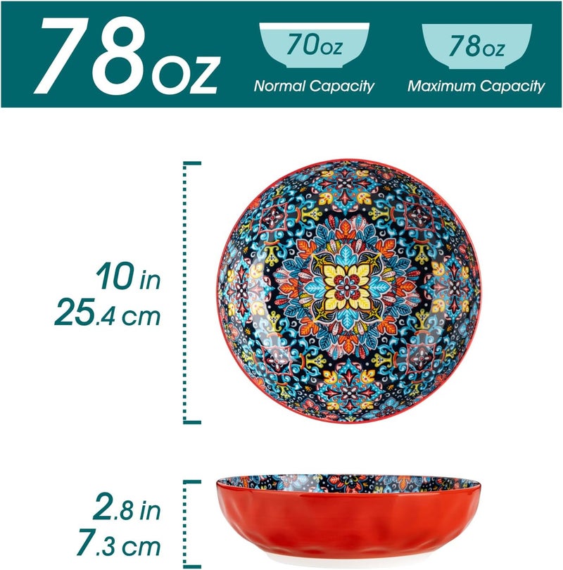 vancasso SIMI Stoneware Pasta Plates, Set of 4, Colourful Deep Plate Set, 2340 ml Multi-Purpose Bowls for Pasta, Spaghetti, Pasta - Image 2