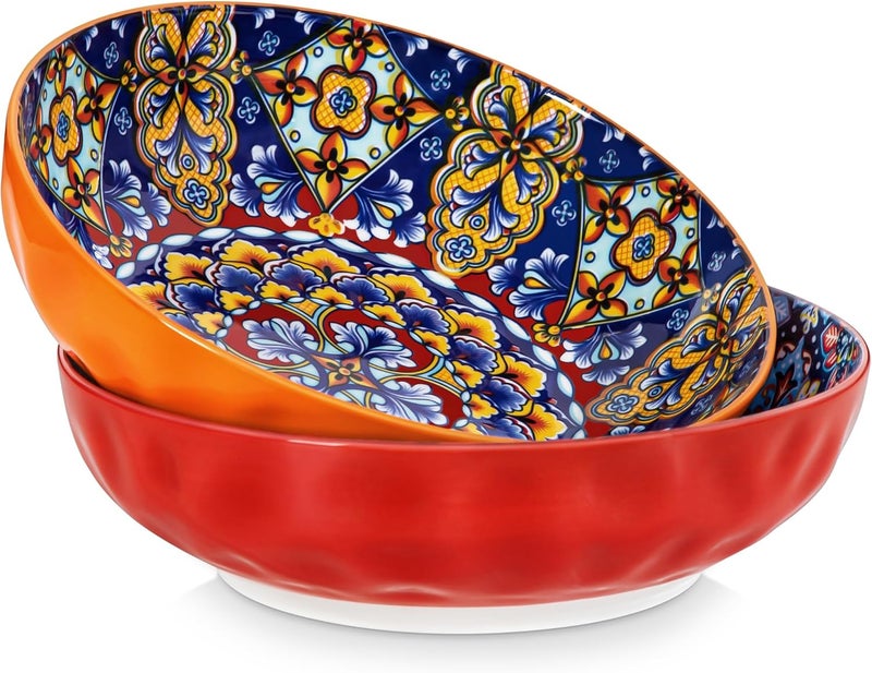 vancasso SIMI Stoneware Pasta Plates, Set of 4, Colourful Deep Plate Set, 2340 ml Multi-Purpose Bowls for Pasta, Spaghetti, Pasta - Image 1