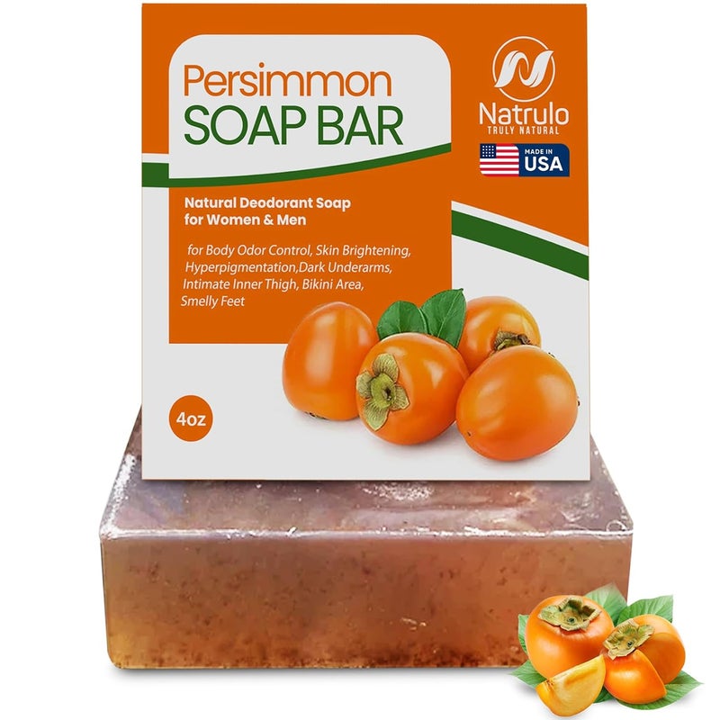 Natrulo Persimmon Soap Bar for Body Odor Control Purifying Deodorizing Body Wash with Japanese Persimmon Green Tea Extract for Eliminating Body Odor Deodorant Soap for Skin Cleansing - Image 1