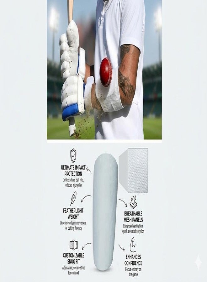 Play2Fit Cricket Arm Guard for Batting | Adult Size Elbow Guard, Lightweight, Comfortable & Protective Gear for Cricket, Enhances Safety (Black, Pack of 1) (White) - Image 2