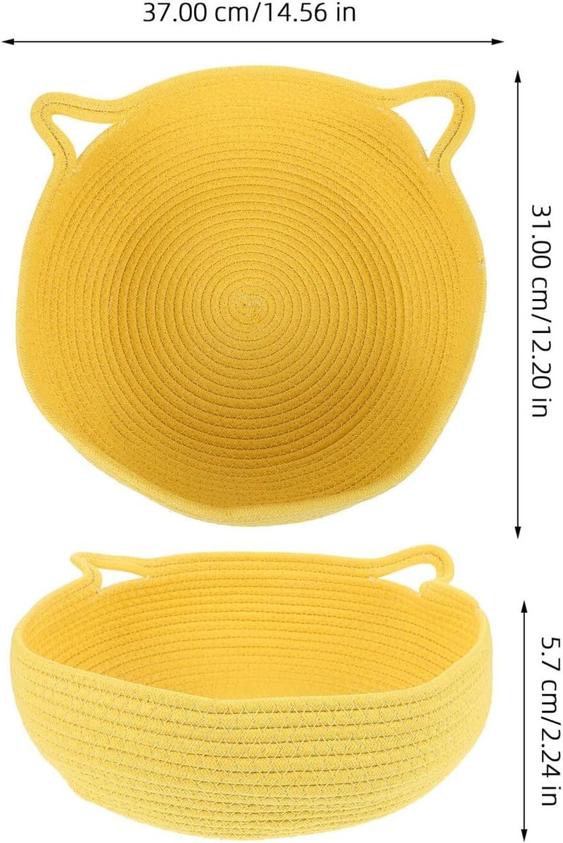 Toyvian Cat Bed Small Dog Bed Round Cotton Rope Woven Pet Nest Comfortable Home Use Yellow Medium 35x13cm Without Cushion - Image 2