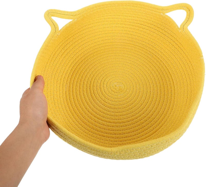 Toyvian Cat Bed Small Dog Bed Round Cotton Rope Woven Pet Nest Comfortable Home Use Yellow Medium 35x13cm Without Cushion - Image 4