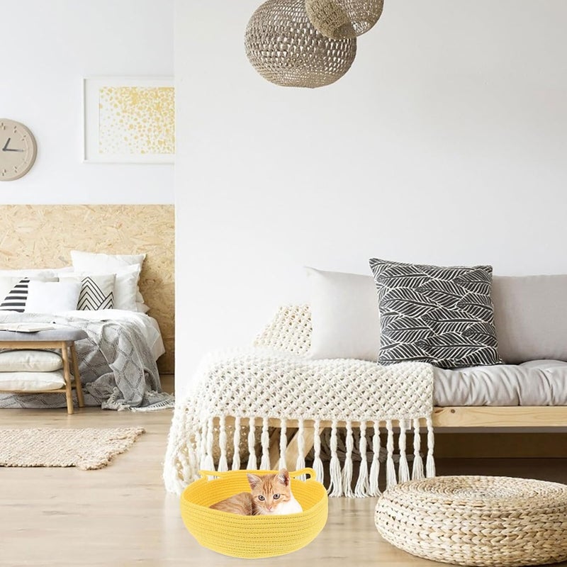 Toyvian Cat Bed Small Dog Bed Round Cotton Rope Woven Pet Nest Comfortable Home Use Yellow Medium 35x13cm Without Cushion - Image 5