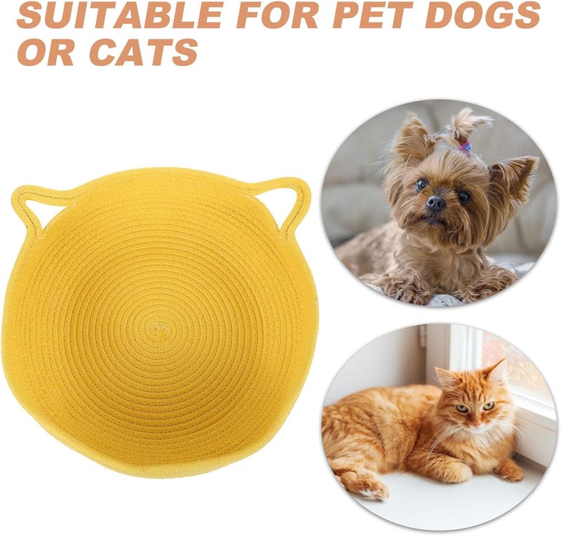 Toyvian Cat Bed Small Dog Bed Round Cotton Rope Woven Pet Nest Comfortable Home Use Yellow Medium 35x13cm Without Cushion - Image 3