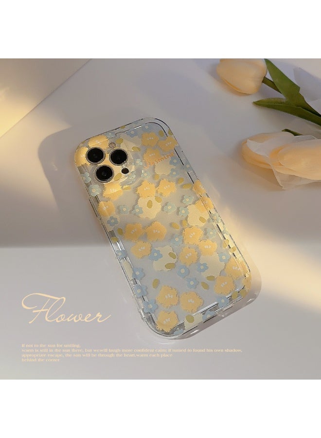 NIBEMINENT Light Yellow Floral Pattern Protective TPU Case Cover For iPhone 15 Plus, Clear