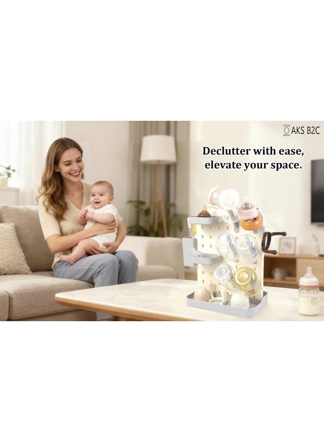 AKS B2C Larger Baby Bottle Drying Rack Space Saving Countertop Vertical Rack with Brushes Holder - Image 3