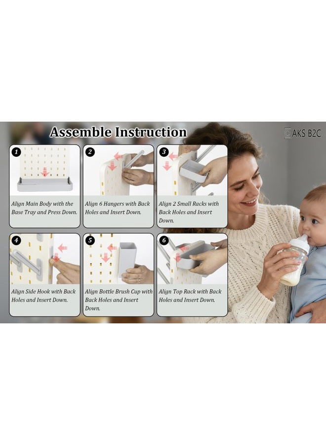 AKS B2C Larger Baby Bottle Drying Rack Space Saving Countertop Vertical Rack with Brushes Holder - Image 4