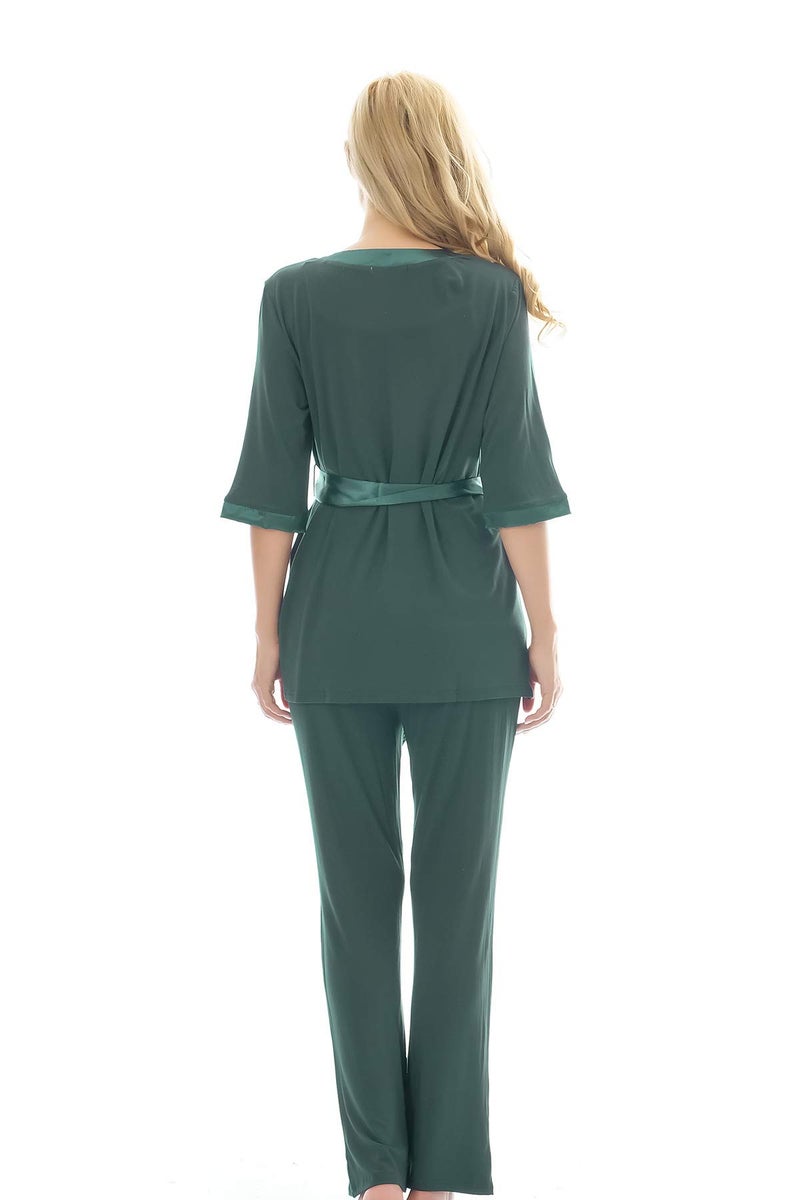 Bearsland Maternity Women's 3 Pieces Soft Nursing Pajamas Set Postpartum Sleepwear for Breastfeeding Green - Image 4