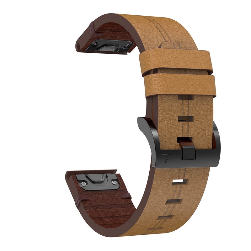 S-TOP For Garmin Tactix 7 AMOLED Leather Steel Buckle 26mm Watch Band(Light Brown) - Image 2
