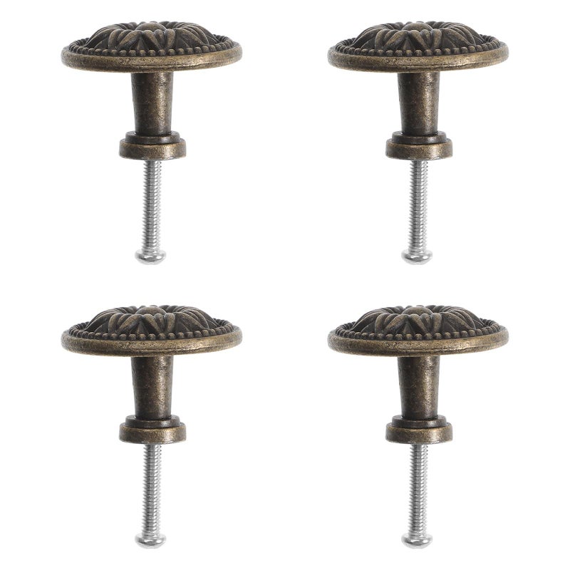 4 Piece Round Vintage Bronze Single Hole Cabinet Knobs For Drawers Cupboards Retro Furniture Hardware Kitchen Dresser - Image 2