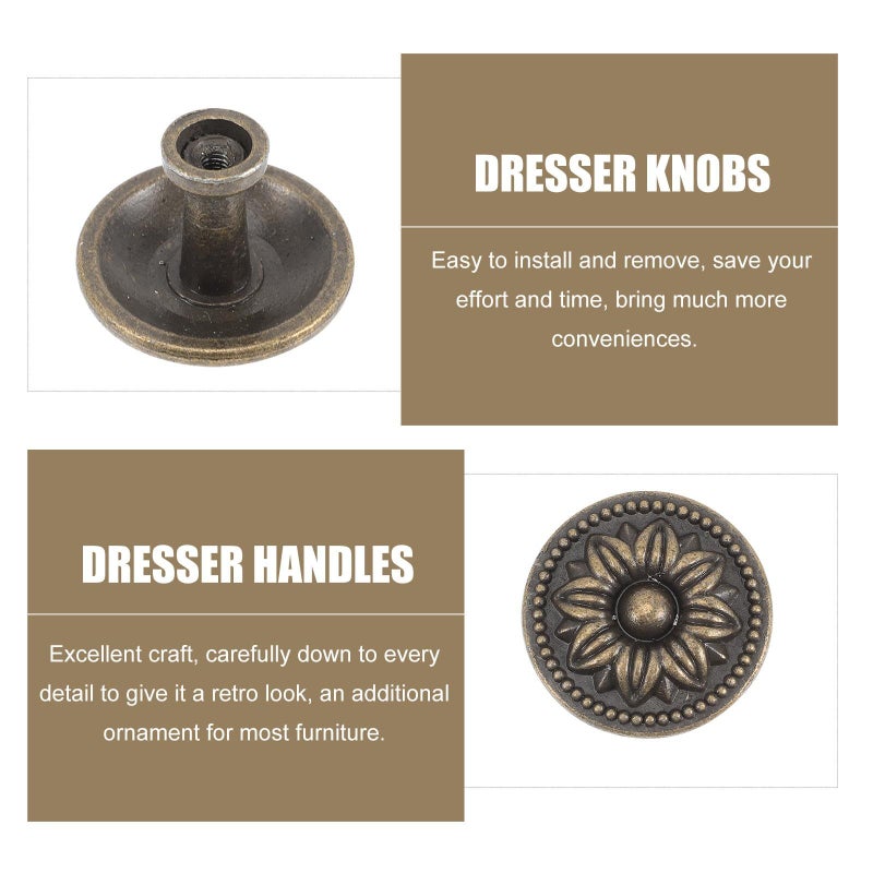 4 Piece Round Vintage Bronze Single Hole Cabinet Knobs For Drawers Cupboards Retro Furniture Hardware Kitchen Dresser - Image 4