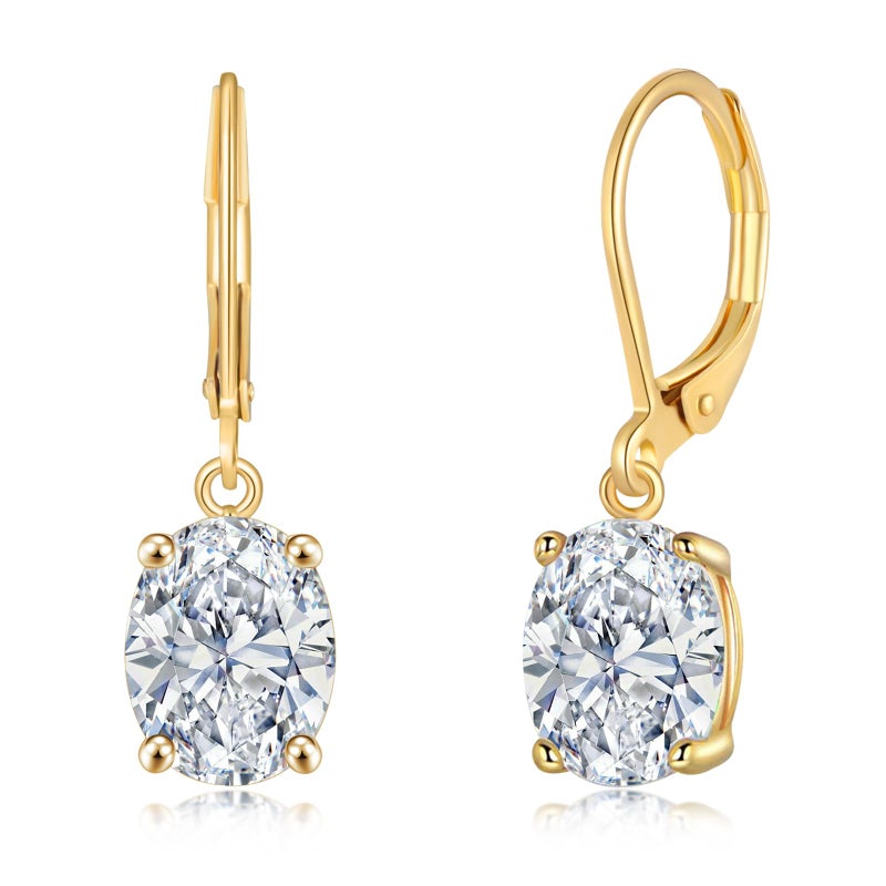 CiNily Cut-Oval Leverback Dangle Earrings for Women White Cubic Zircon 14k Gold Plated Hypoallergenic Hanging Earrings Lightweight Drop Earrings Jewelry - Image 1