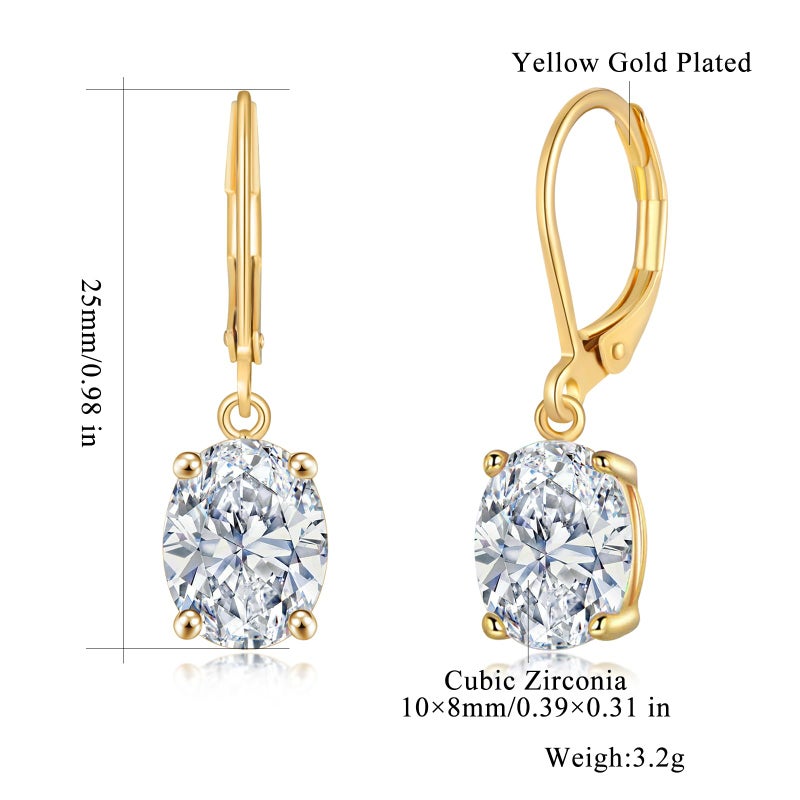 CiNily Cut-Oval Leverback Dangle Earrings for Women White Cubic Zircon 14k Gold Plated Hypoallergenic Hanging Earrings Lightweight Drop Earrings Jewelry - Image 3