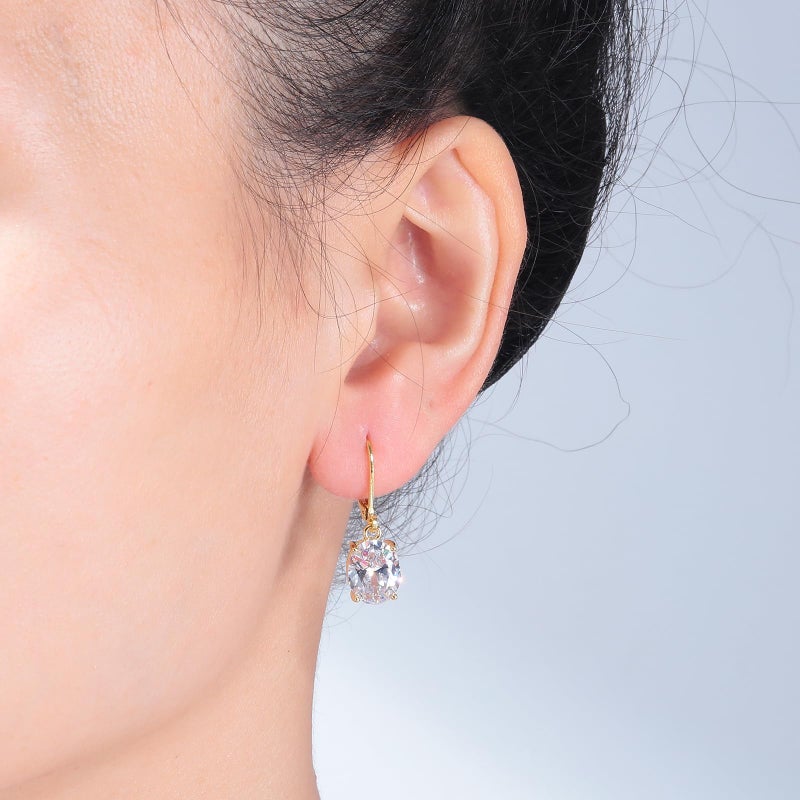 CiNily Cut-Oval Leverback Dangle Earrings for Women White Cubic Zircon 14k Gold Plated Hypoallergenic Hanging Earrings Lightweight Drop Earrings Jewelry - Image 2