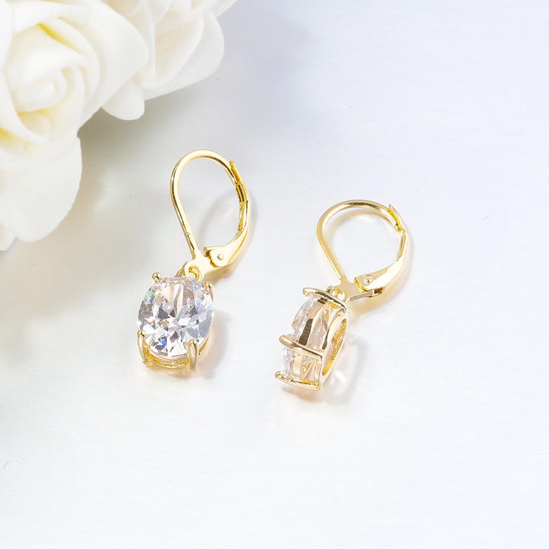 CiNily Cut-Oval Leverback Dangle Earrings for Women White Cubic Zircon 14k Gold Plated Hypoallergenic Hanging Earrings Lightweight Drop Earrings Jewelry - Image 5