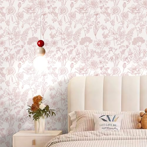 Toduso Peel and Stick Wallpaper Pink Floral Wall Paper Pink and White Contact Paper Removable Waterproof Flowers Wallpaper for Bedroom Bathroom Cabinets Vinyl 17.3" x 78.7" - Image 3