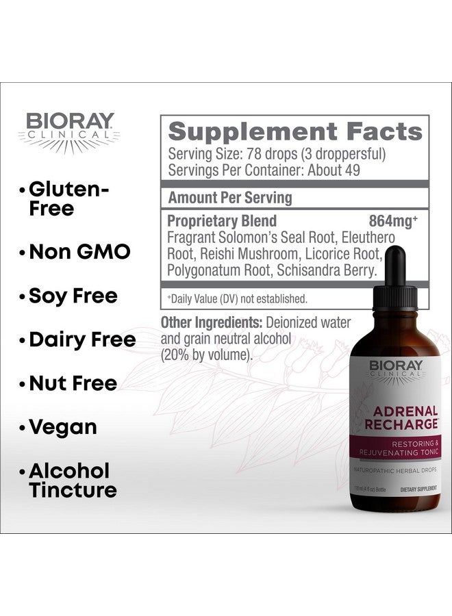 BIORAY بيوراي كلينيكال أدرينال ريتشارج - 4 أونصة سائلة - مستخلص كحولي لاستعادة وتجديد الطاقة - خالي من الكائنات المعدلة وراثيًا، نباتي، خالي من الغلوتين - Image 2