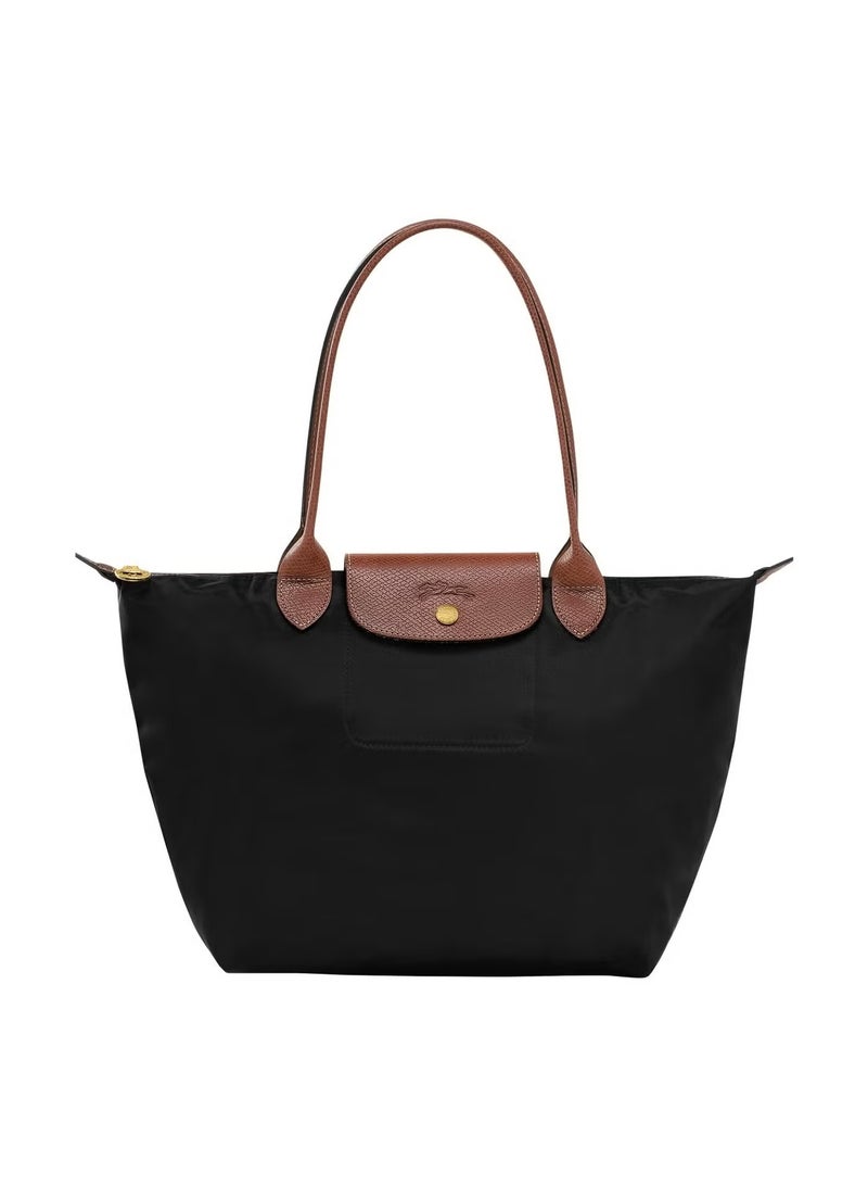 لونج شامب حقائب لونشامب النسائية المتوسطة، حقائب توت، حقائب كتف، باللون الأسود الغامق الكلاسيكي - Image 1